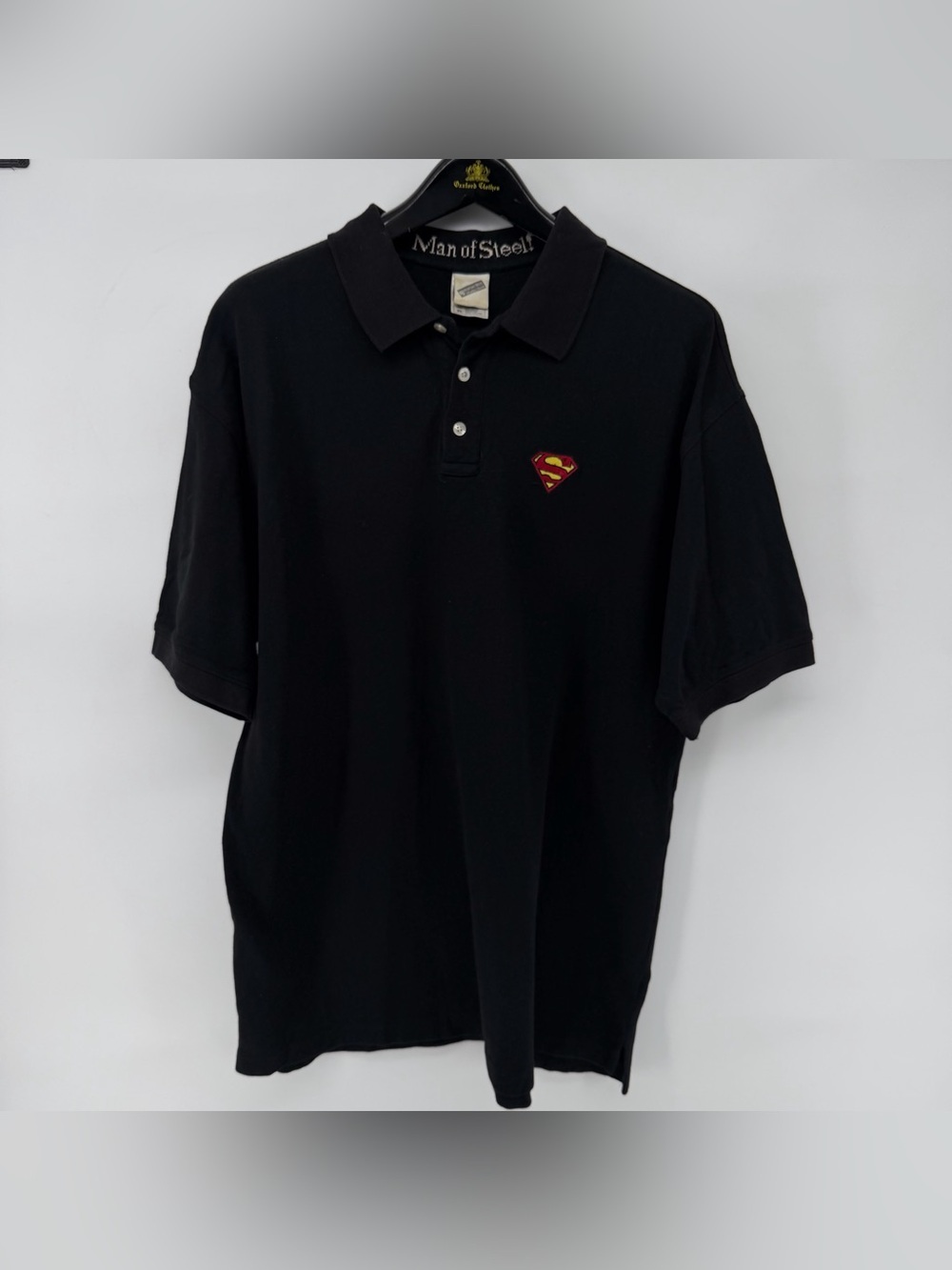 Vintage 90s Superman Polo Shirt Men's XL Black Warner Bros Studio Store